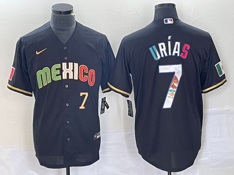 Men 2023 World Cub Mexico 7 Urias Black Nike MLB Jersey style 9182